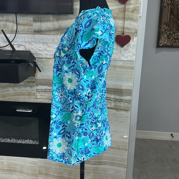 Talbots Floral Lightweight‎ Teal Blouse. Size M - Picture 4 of 12